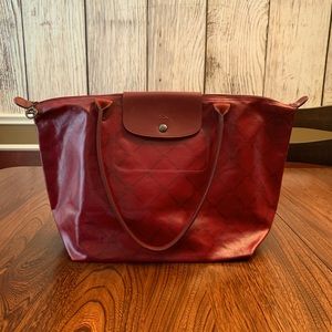 Longchamp LM Metal Large Shoulder Tote Bag, Burgundy
